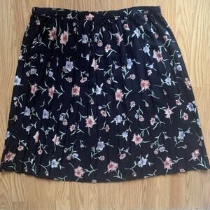 Vintage 90s Women’s Plus Size 24W Navy Floral Midi Skirt USA Cottagecore